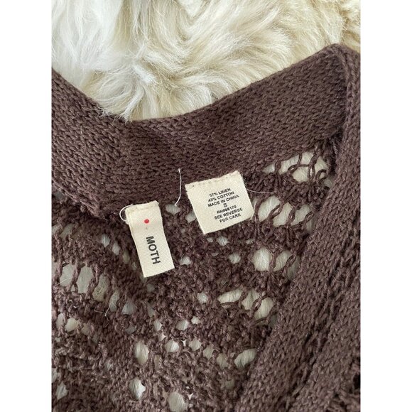 Vtg Anthropologie Moth Sweater Womens Small Brown Crochet Linen Blend Cardigan - Picture 4 of 4